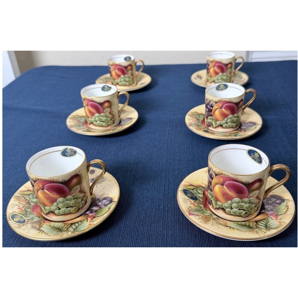 Vintage Aynsley Orchard Gold Demitasse Cup Saucer Set 6 Fine Bone China England